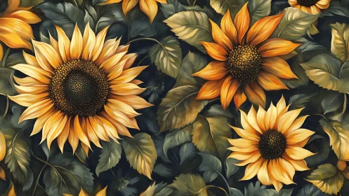 Golden Helianthus Arrangement with Verdant Foliage Study