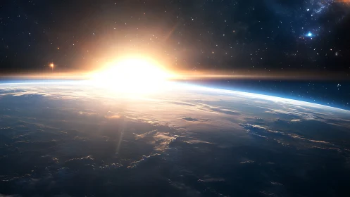 Radiant sunrise gently curves over Earth’s tranquil horizon