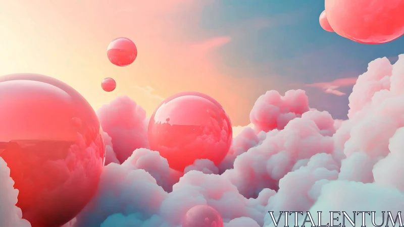 Glowing coral spheres drift softly through pastel dream clouds