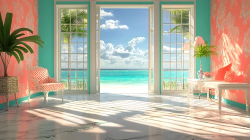 Sunlit coral lounge opens its bright heart to the sea