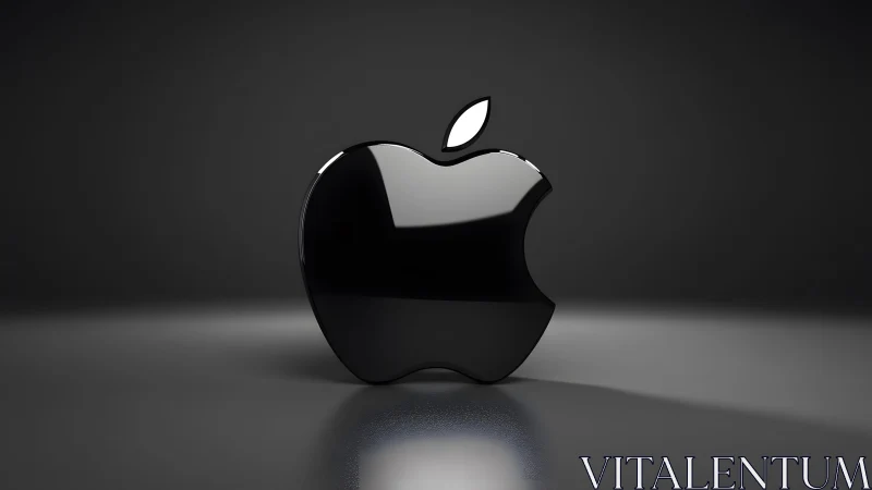 Sleek 3D Black Apple Logo on Dark Gradient Background.
