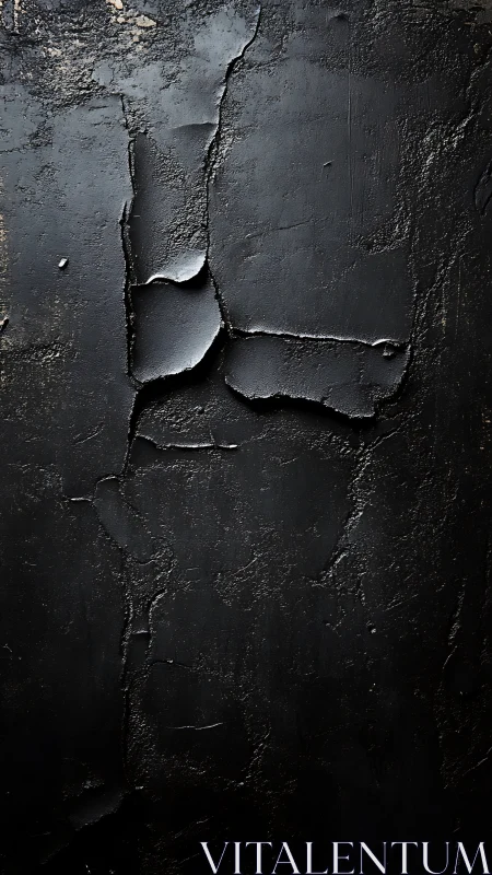 Macro study of cracked matte black textured wall surface