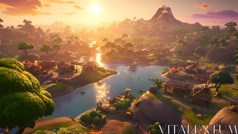 Sunset Valley Expedition Through Vibrant Fantasy Realm.