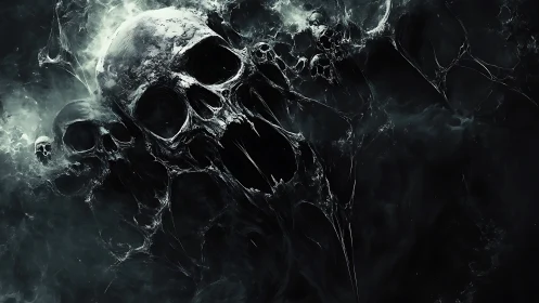 Haunting spectral skulls emerge from swirling black void