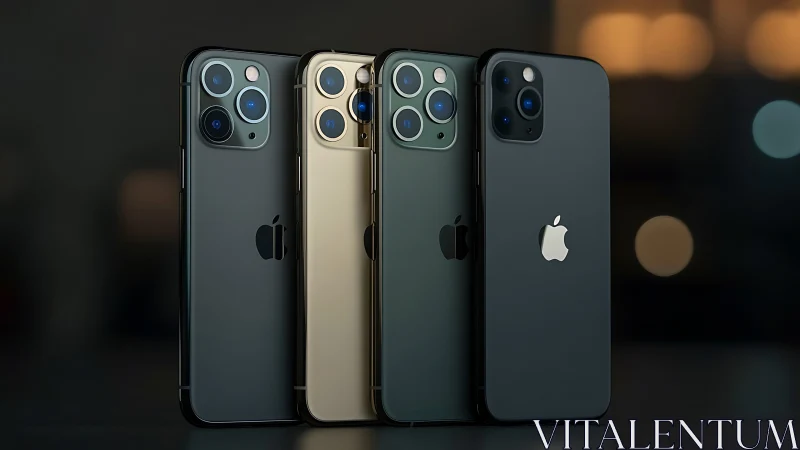 Four-Unit iPhone 11 Pro Lineup: Comparative Analysis of Metallic Colorway Variations.