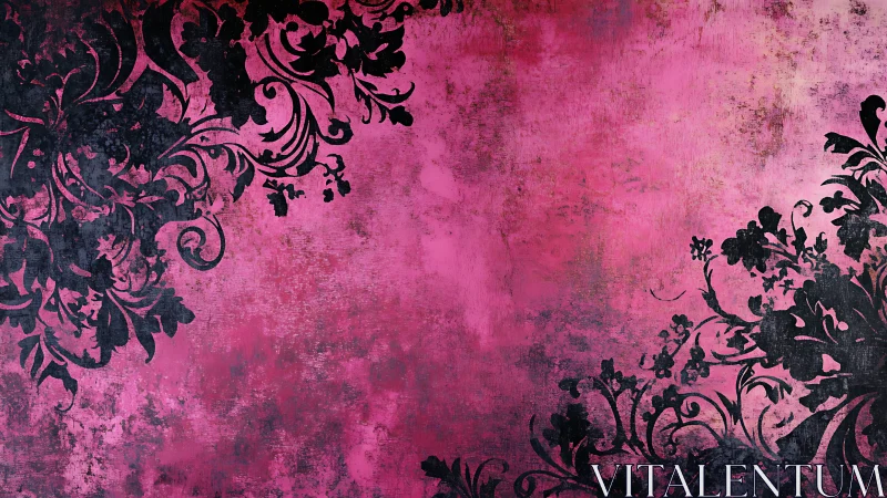 Distressed magenta backdrop with black baroque floral overlays