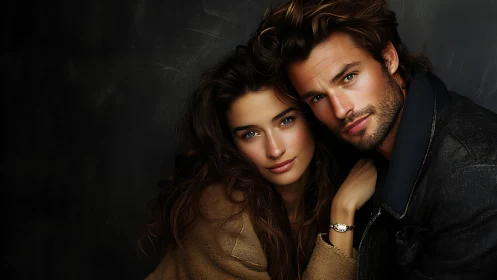 Intimate Studio Portrait: Dual-Figure Chiaroscuro Composition.