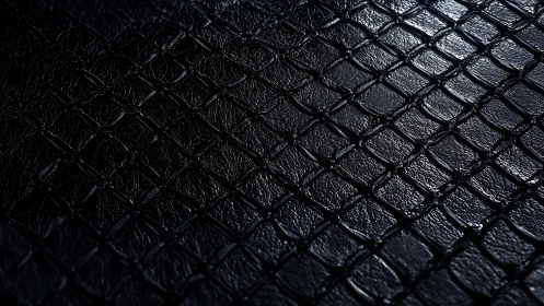 Macro study of black reptilian leather grid texture surface.