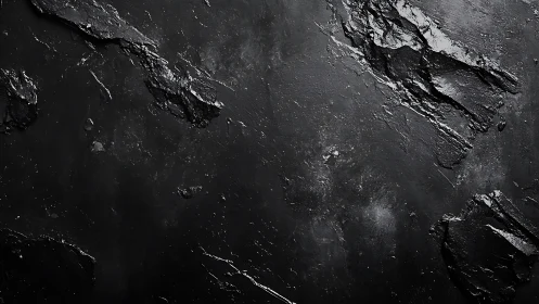 Obsidian rock texture under raking light reveals fractured strata