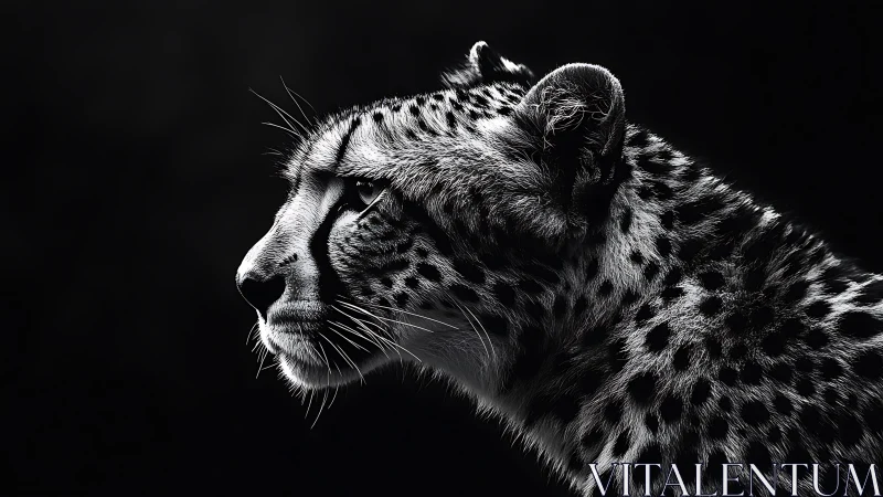 Monochrome cheetah profile under dramatic side light.
