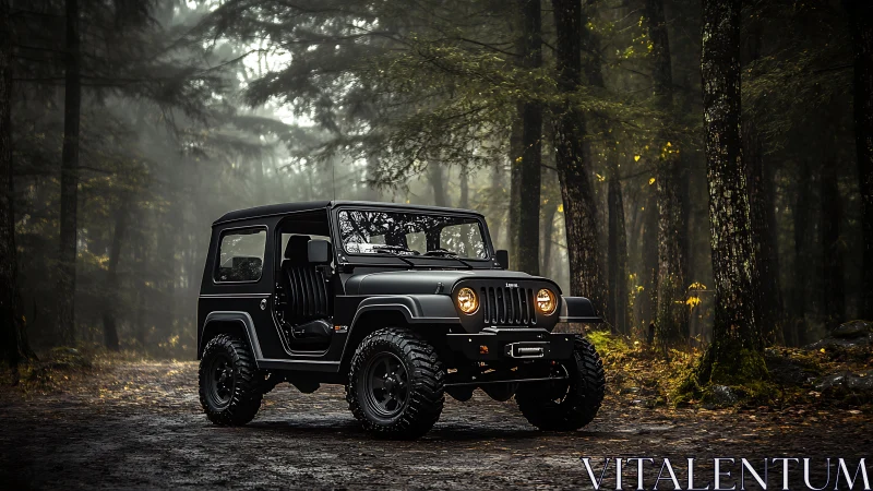 Forest fog bends around a rugged off‑road explorer in wait
