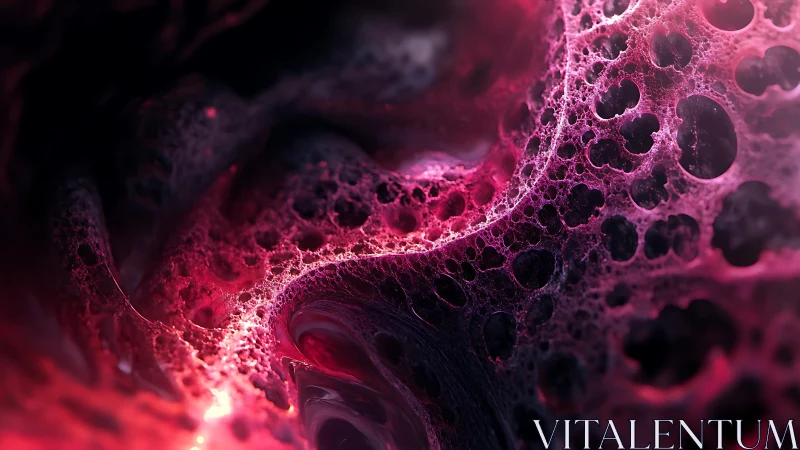 Abstract Pink and Black Cellular Fractal Art with Glowing Highlights.