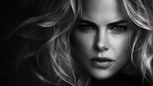 Monochrome female portrait renders high-contrast cinematic tension