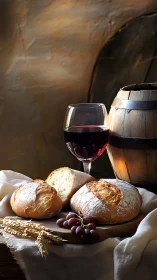 Rustic Wine and Bread Pairing in Candlelit Ambiance