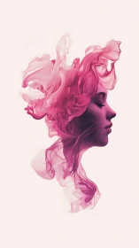 Pink smoke silhouette forms serene female side profile.