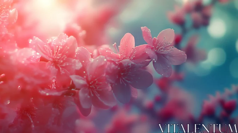 Pink blossoms with water droplets in soft focus.