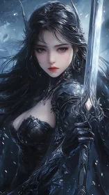 Nocturnal bladewitch in obsidian plate amid glacial updrafts.