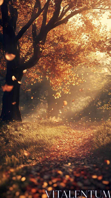 Autumn's Golden Dream: Tree Aflame in Radiant Fall Light.