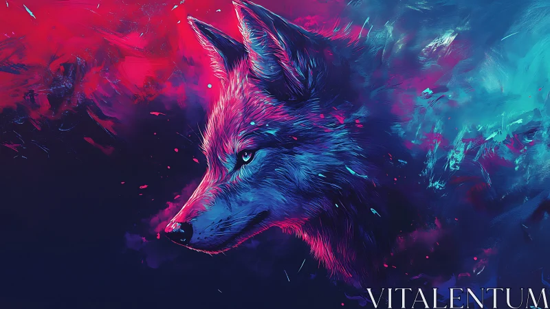 Neon wolf profile in vivid pink and cyan light trail.