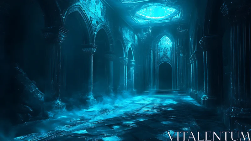 Moonlit ruins breathe cold light through a flooded nave