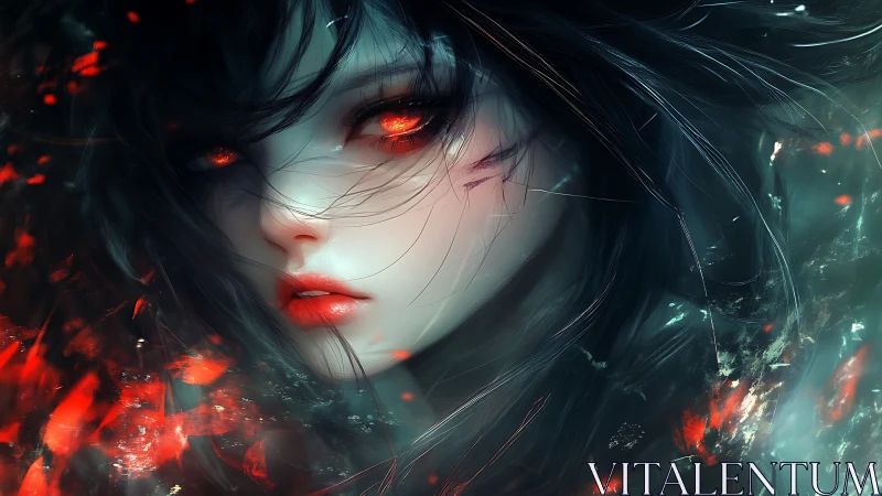 Ember-eyed spectral portrait in high-contrast digital rendering.