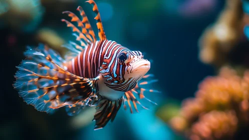 Lionfish glides through vibrant coral reef waters. Period.