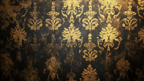 Baroque gold damask pattern over distressed dark ground.