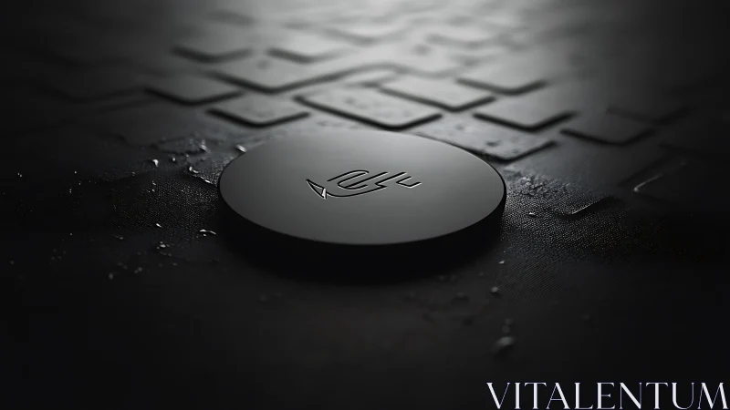 Luminous Circular Button with Delicate Engraved Icon on Textured Surface.