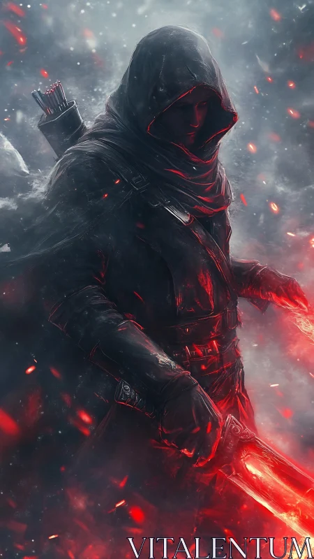 Hooded fireblade warrior strides through embers and frost