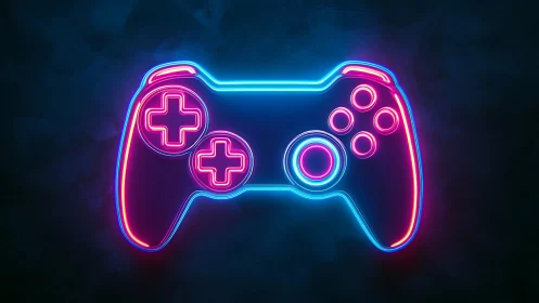 Neon gamepad silhouette hums like an electric arcade heartbeat