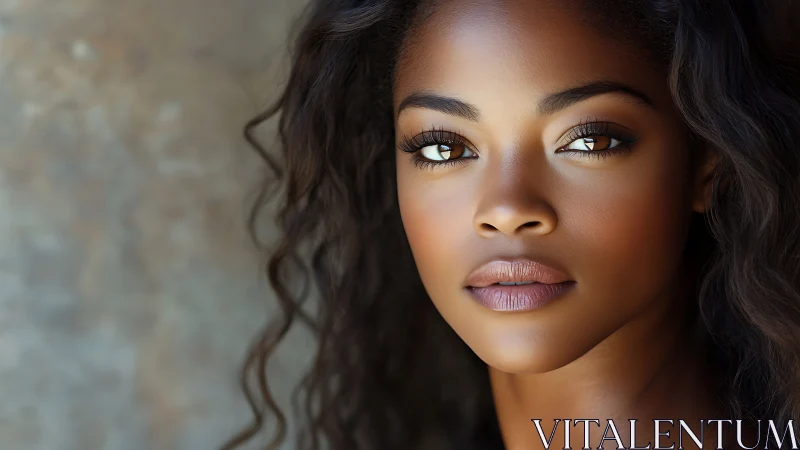Portrait of a young woman with soft curls and calm gaze.