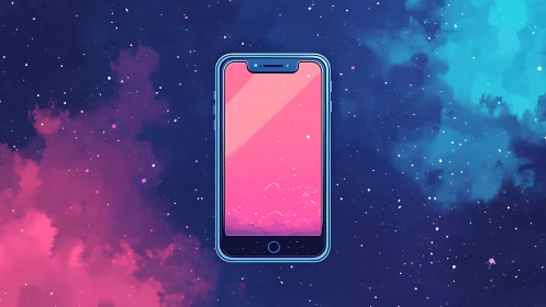 Celestial smartphone interface in nebular chromatic spacefield.