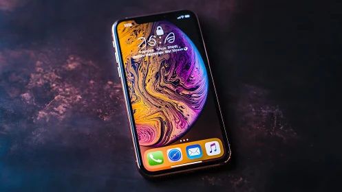 Modern iPhone XS Max Displaying Vibrant Liquid Gold Wallpaper