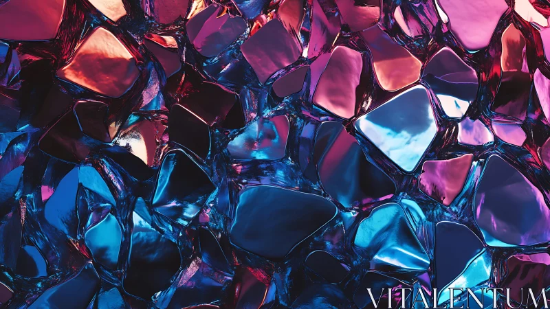 Abstract polygonal crystal pattern with vibrant blue and magenta hues.