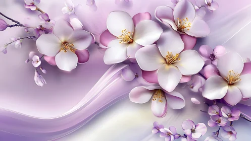 Purple and White Flowers with Gold Stamens.