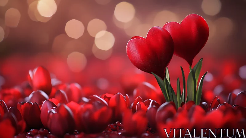 Red flowers shaped as hearts with bokeh background and depth of field