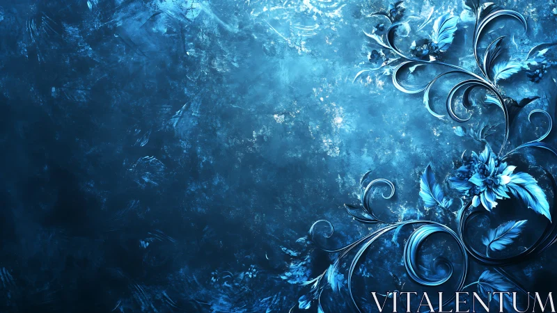 Luminous blue floral swirls emerge from a textured abyss