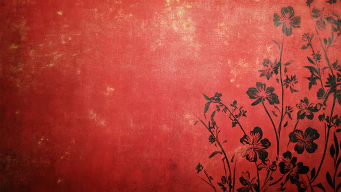 Elegant Red Background with Delicate Botanical Silhouettes
