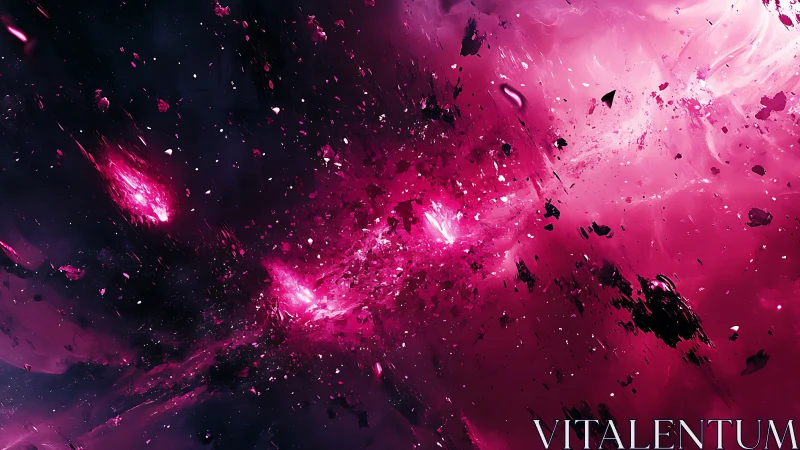 Cosmic magenta nebula erupts in radiant, fractured light.
