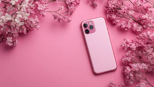 Pink iPhone Pro with Triple-Lens Camera Array on Floral Backdrop