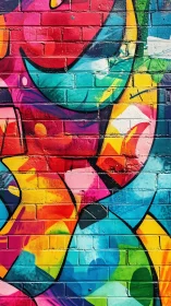 Vibrant graffiti mural on brick wall with bold abstract curves.