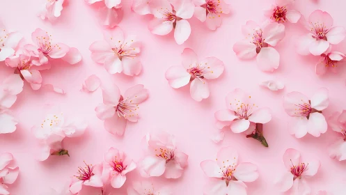 Pink Blossoms Floating Against Soft Gradient Background.