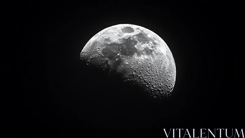 Lunar surface is captured in high-contrast first quarter phase