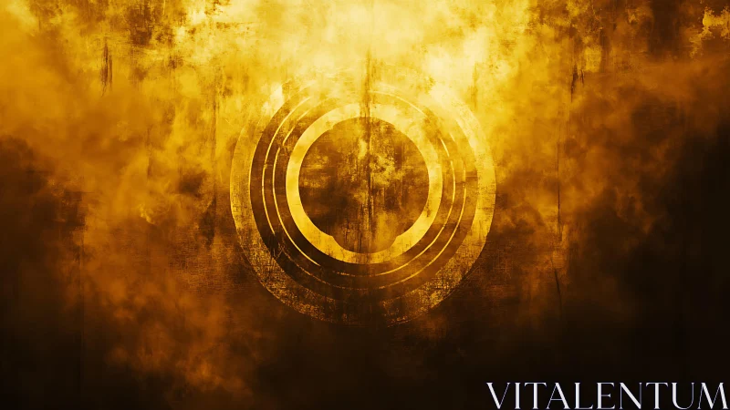 Abstract golden rings on textured background, digital grunge style.