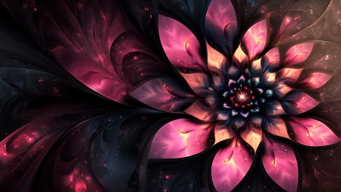 Fractal flower bloom with radiant pink cosmic petals.