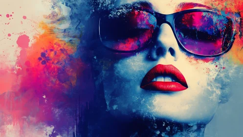 High-contrast digital portrait merges neon splatter overlays and glossy gradients