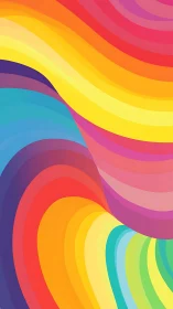 Curved overlapping rainbow color bands form layered waves