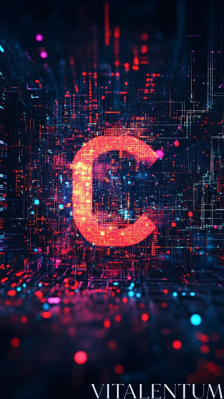 Glowing cyber C monogram inside dense neon dataplex grid.