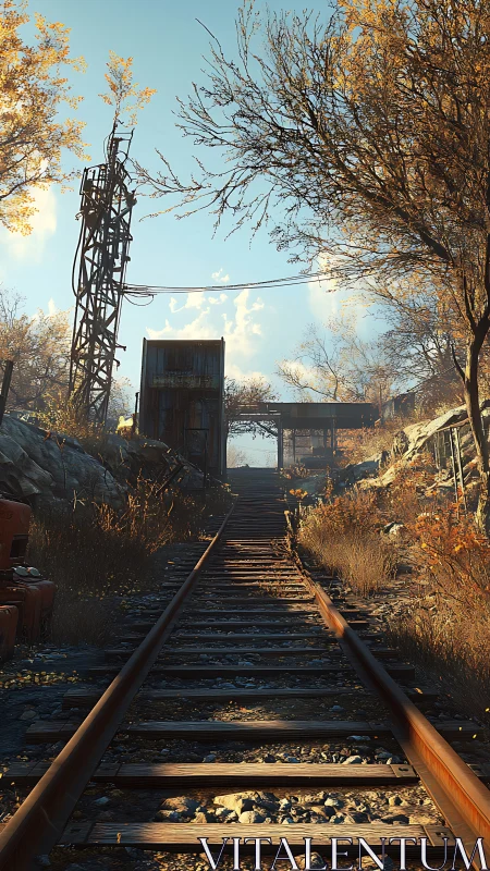 Rust kissed railway into sunlit post apocalyptic hush.