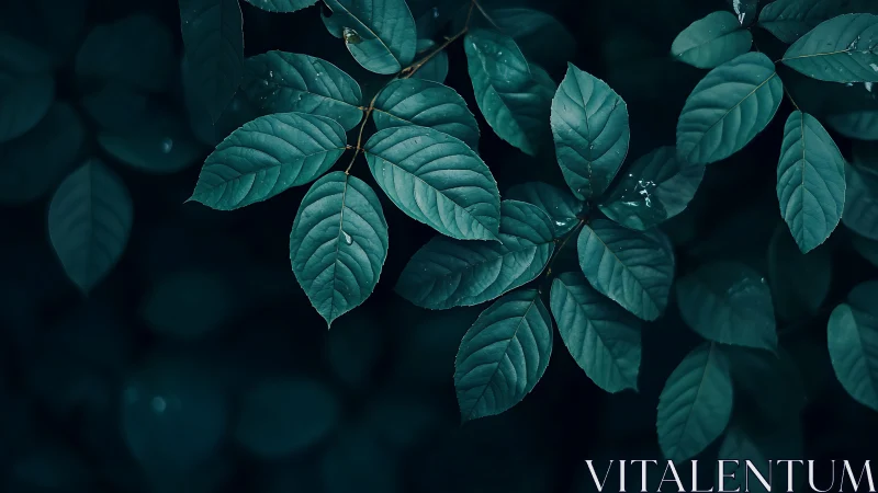 Midnight teal foliage whispering in a quiet forest hush.